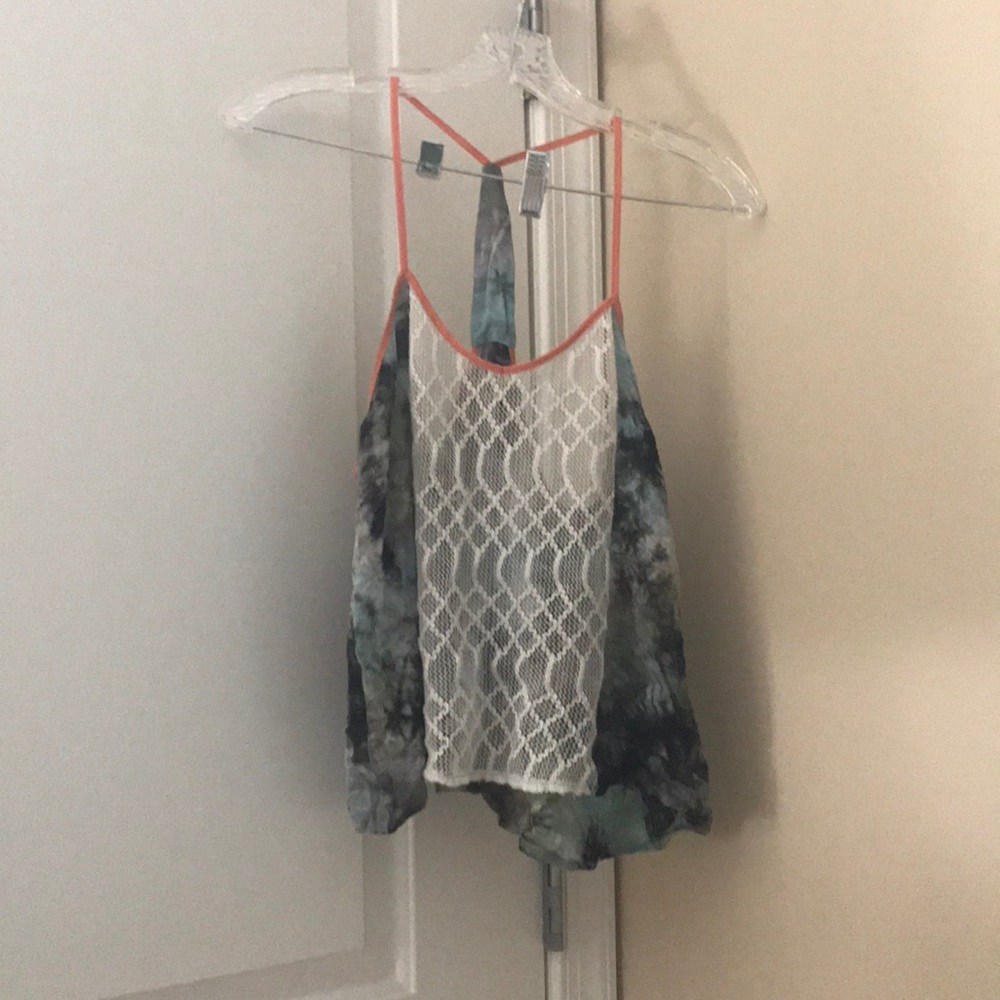 Tie dye lace raver back flowy tank